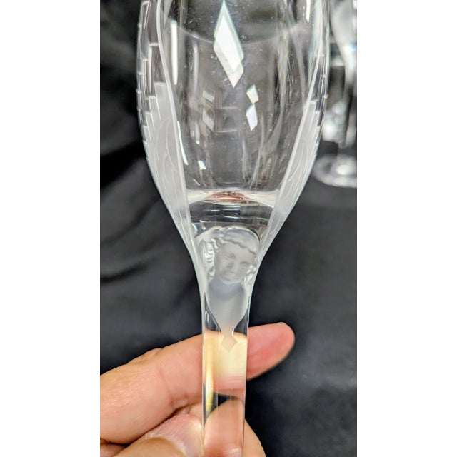 Lalique 1940s Lalique Crystal Angel Champagne Flutes- Set of 6 For Sale - Image 4 of 6