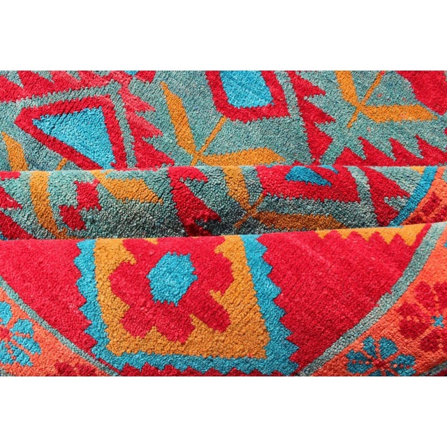 Mid 20th Century Unique and Vibrant Turkish Oushak Rug With Colorful and Bright Diamond Design For Sale - Image 9 of 11
