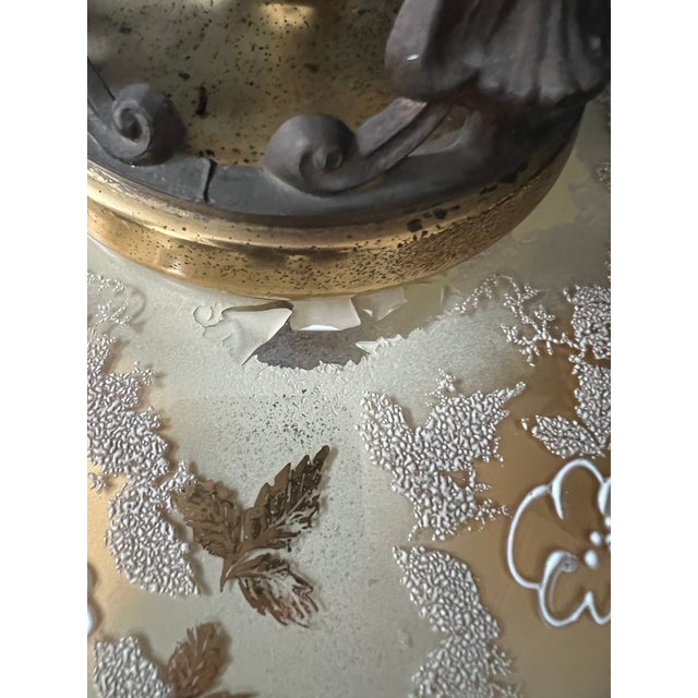 Monumental Hollywood Regency Marble, Hand-Painted Glass & Bronze Table Lamps — 40.75” - a Pair For Sale - Image 9 of 18