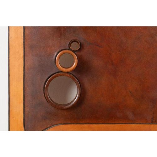 Stools and Wall Lamp in Cherrywood and Leather, 1970s, Set of 3 For Sale - Image 16 of 18