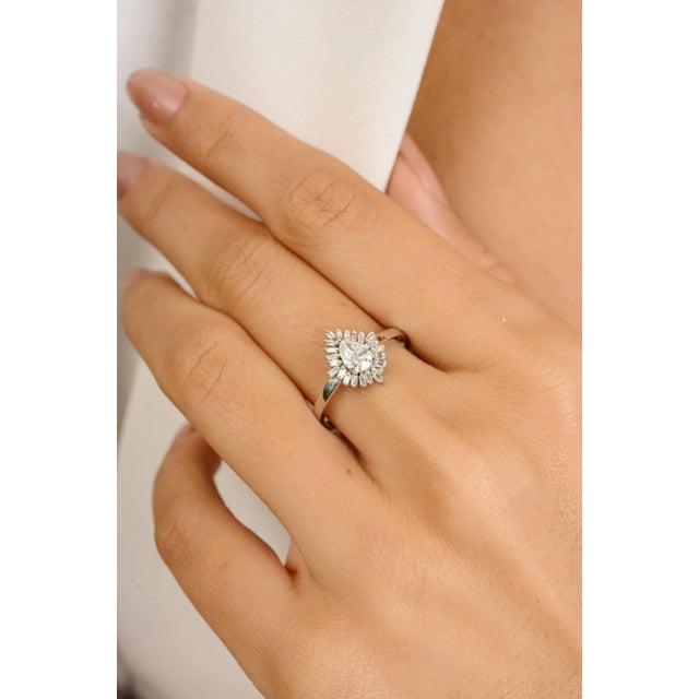 18k Gold Natural Diamond Cluster Pear Engagement Ring for Her Size 5.5 For Sale In New York - Image 6 of 11