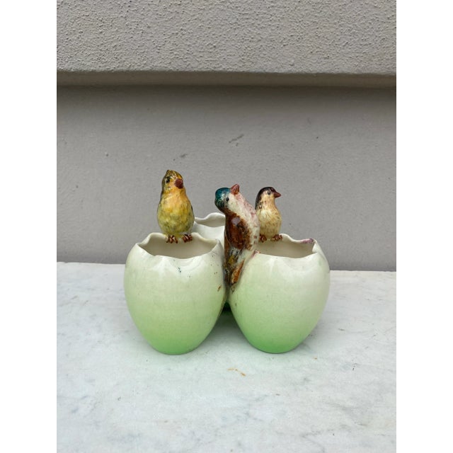 1900 - 1909 French Majolica Triple Vase Vase Jerome Massier Circa 1900 For Sale - Image 5 of 11