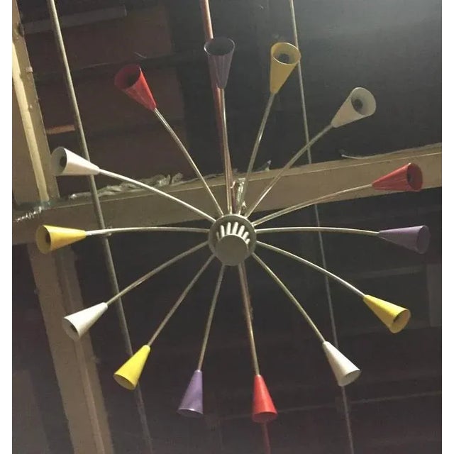 Mid-Century Modern Italian Mid-Century Modern Chrome and Multicolor Chandelier For Sale - Image 3 of 5