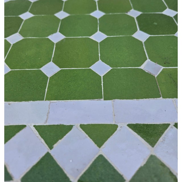 2020s 24" Square Moroccan Mosaic Table, Lime Green and White on Iron Base - 2 Pieces For Sale - Image 5 of 7