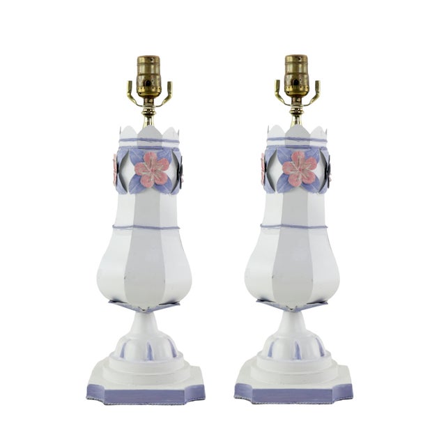 A pair of vintage iron flower table lamps