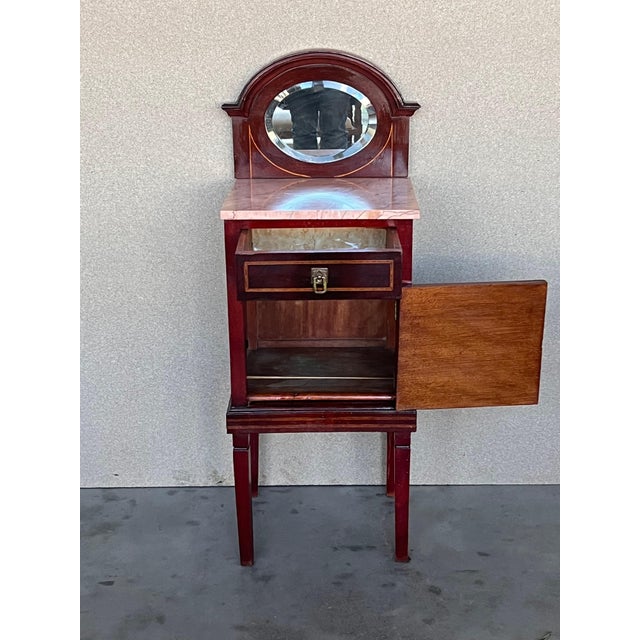 Late 19th Century Louis XVI Style Marquetry Nightstands with Bronze Hardware and Mirror, A Pair For Sale - Image 18 of 18