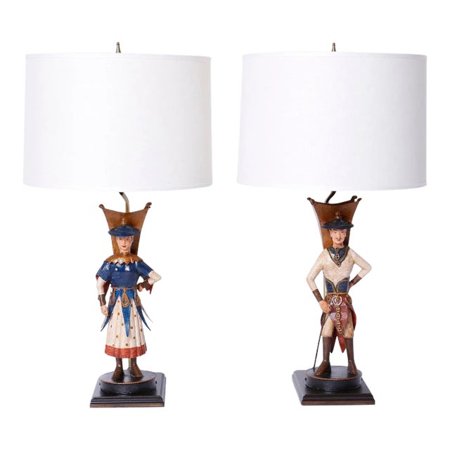 Figural Tole Table Lamps - A Pair For Sale