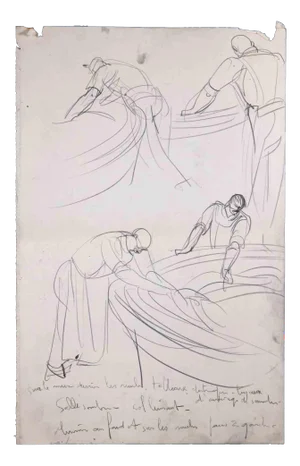 Sketches of Workers, Original Drawing, Mid 20th-century