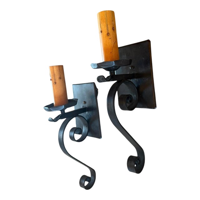 Pair of Vintage Iron Wall Sconces With Square Backplate For Sale