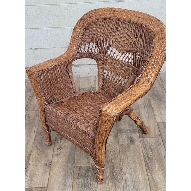 Boho Chic Willow Style Woven Wicker Outdoor Patio Sunroom Chair For Sale - Image 3 of 12