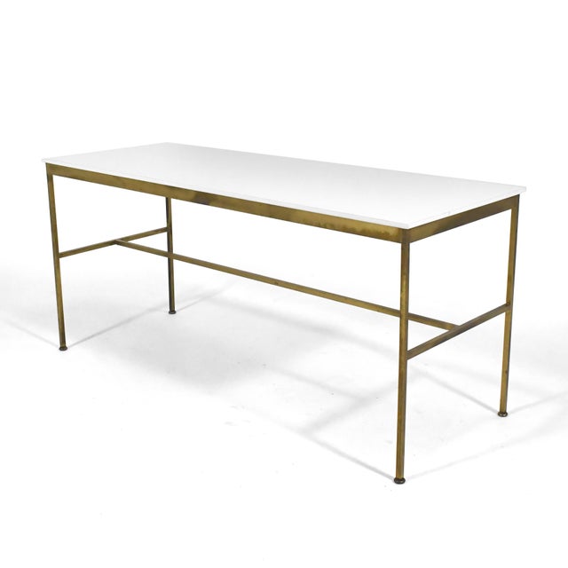 Paul McCobb Paul McCobb Brass Base Console Table with Vitrolite Top For Sale - Image 4 of 7