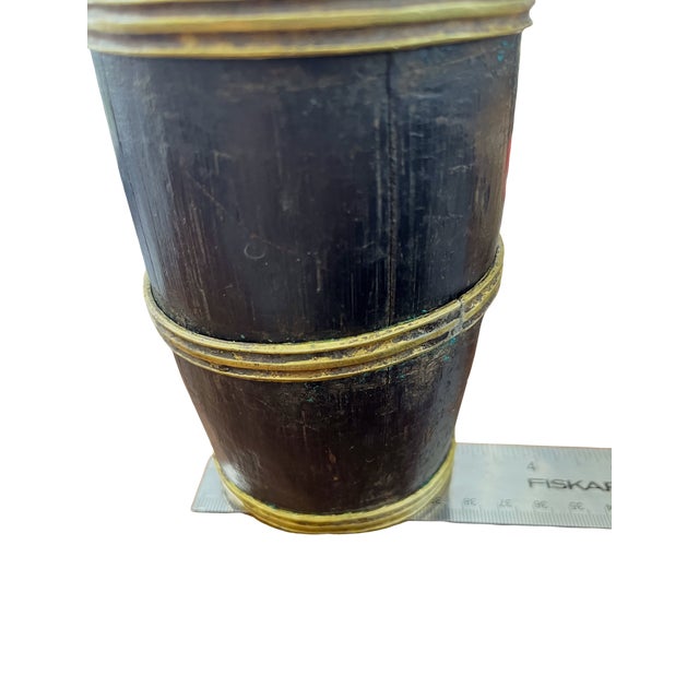 Antique Stave-Built Wooden Flagon / Tankard With Iron Handle – Primitive Folk Art Vessel For Sale - Image 10 of 10