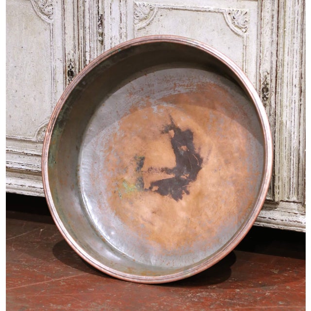 French 19th C. French Hammered Copper Basin With Rolled Rim and Verdigris Patina For Sale - Image 3 of 7
