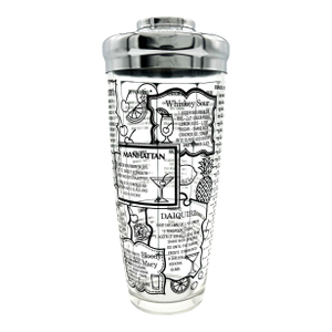 Mid-Century Irvinware Cocktail Shaker With Recipe Graphics — Manhattan, Bloody Mary, Whiskey Sour — Retro Barware, Mad Men Style