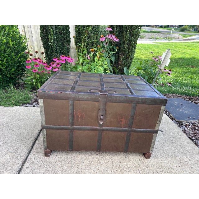 Wood Antique Metal and Iron Clad Indian Dowry Chest For Sale - Image 7 of 8