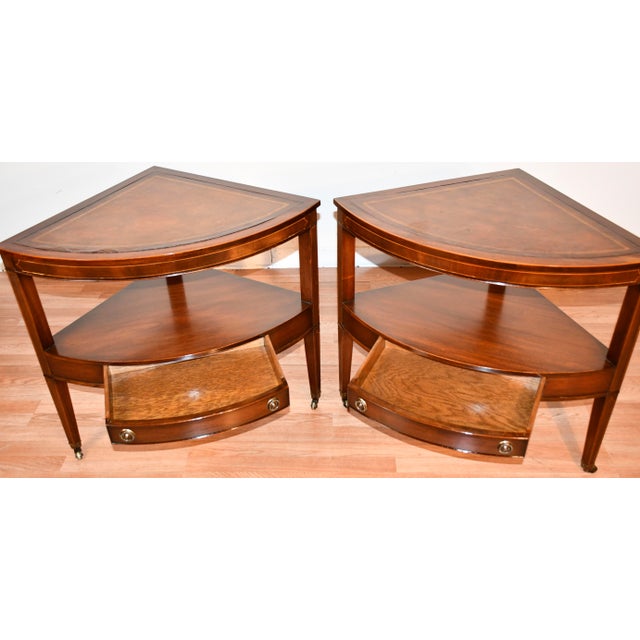 1930s Pair of Regency Style Mahogany & Leather Top Corner Tables Chairish
