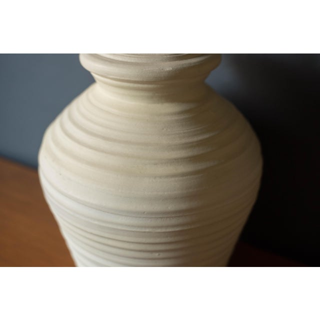 Ivory Vintage Pair of Textured Ivory Pottery Table Lamps For Sale - Image 8 of 12