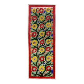 Original Hand-Painted Madhubani Tree of Life Painting With Floral Motifs & Birds by National Award-Winning Artist Mamta Devi (2016) For Sale