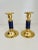 Pair of Brass and vibrant blue enamel fish scale pattern candlesticks. Great Hollywood Regency style.