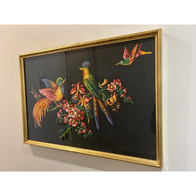 Print under glass with birds, gilded wood frame