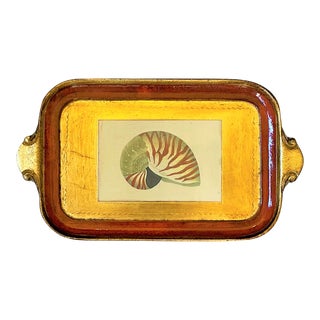 Vintage Florentine Lacquered Gilt Nautilus Serving Tray For Sale