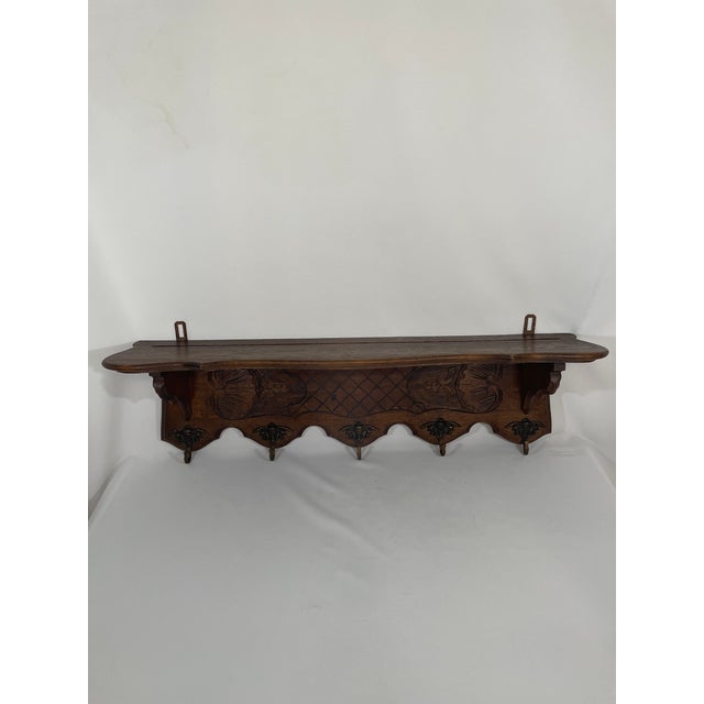 Antique French Oak Wall Shelf Coat and Hat Rack For Sale - Image 14 of 18