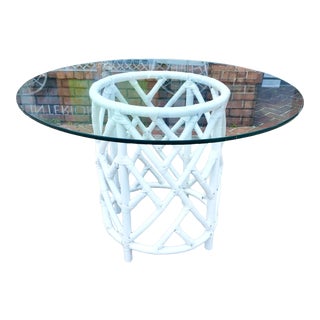 Boho Chic Rattan White Lacquer Dining Table For Sale