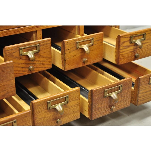 Antique Arts & Crafts Library 15 Drawer Mission Oak Stacking Card File Cabinet For Sale - Image 14 of 18