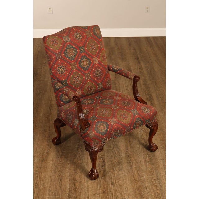 High Quality American Made Mahogany Frame Armchair with Carved Ball and Claw Feet