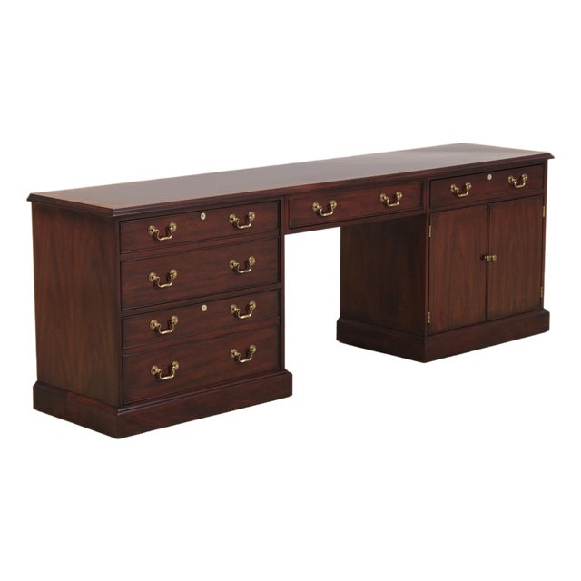 Henkel Harris Mahogany Banded Kneehole Credenza For Sale