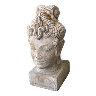Sculptural Stone Garden Buddha Head For Sale