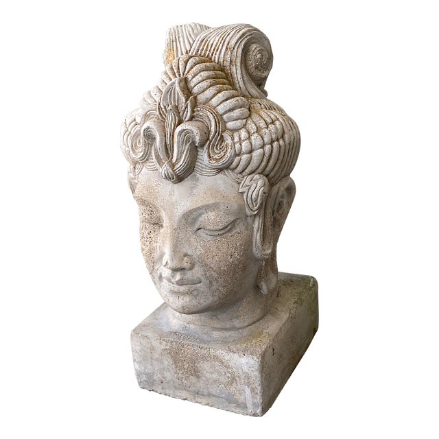 Sculptural Stone Garden Buddha Head For Sale