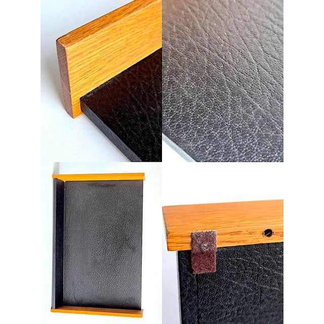 Wood Mid 20th Century Desk Organizer Tray in Oak With Faux Leather Lining For Sale - Image 7 of 9