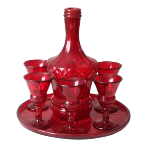 New Martinsville Lady Astor Red Decanter & Glasses Set of 8