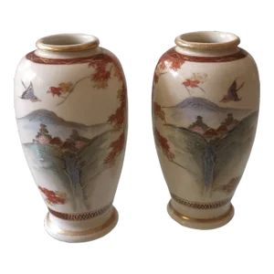 Vintage Japanese Satsuma-Style Vases- a Pair