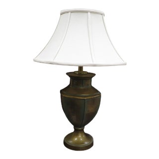 Painted Metal Table Lamp W. Shade For Sale