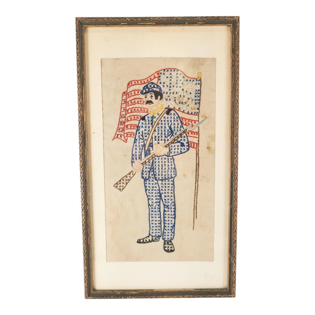 Early 20th Century Naive Primitive Needle Point Embroidery For Sale