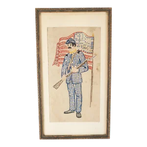 Early 20th Century Naive Primitive Needle Point Embroidery