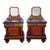 Pair of Italian Burl Walnut Nightstands With Green Marble Tops & Mirrors 1930s For Sale