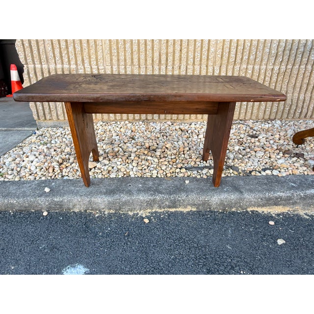 Vintage Early American Primitive Rustic Style Bench. For Sale - Image 14 of 17