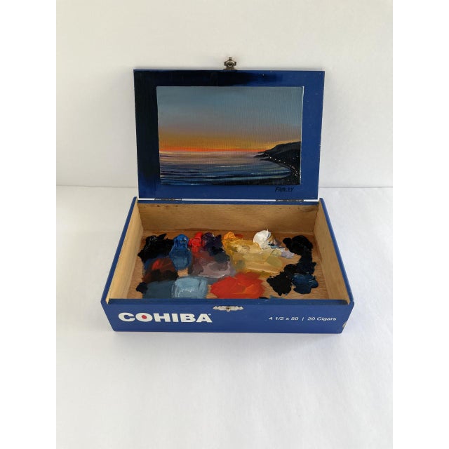Blue "Sunset in Malibu" Contemporary Cigar Box Oil Painting by Jessica Fairley For Sale - Image 8 of 8