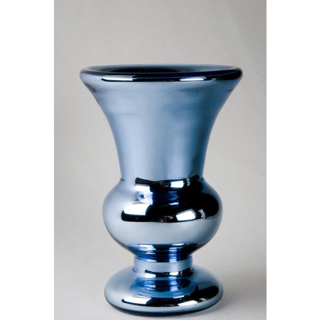 Mid 20th Century Victorian Mercury Glass Vase With Hand Painted Flowers For Sale - Image 4 of 5