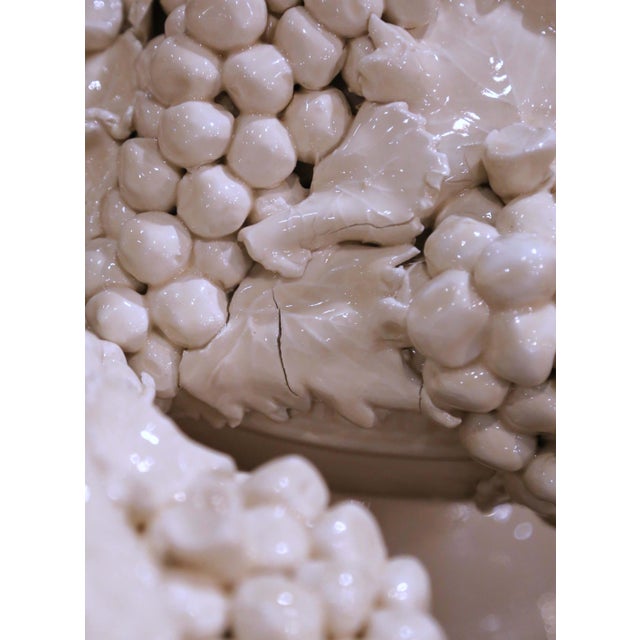 Pair of Mid-Century Italian Creamware Grape Cluster Compotes on Pedestal For Sale - Image 10 of 11