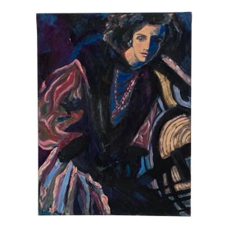 Vintage Mid-Century Painting of a Woman, H. Krell, American Painter For Sale