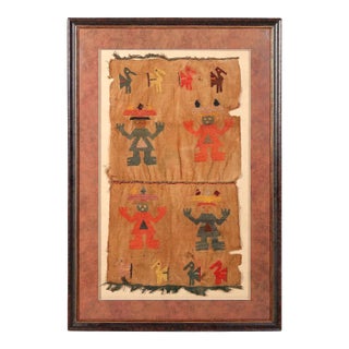 15th Century & Earlier Large Framed Pre-Columbian Embroidered Textile from Chimu Culture For Sale