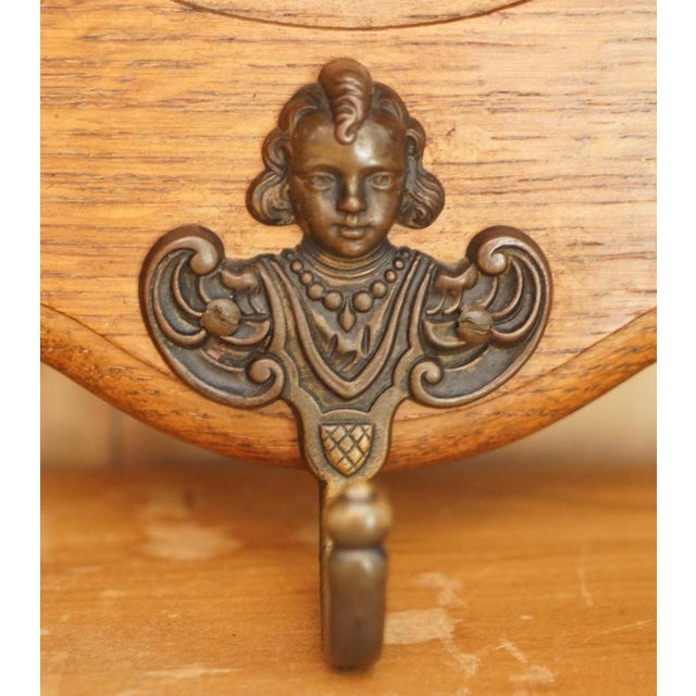 Dutch Oak Wall Rack with Bronze Hooks For Sale - Image 13 of 16