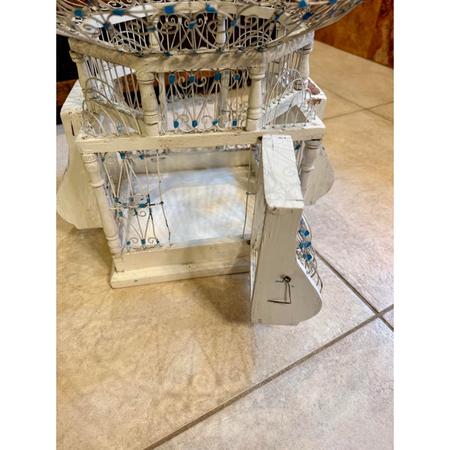 1960s Vintage 1960’s Tunisian/ Morrocan Balloon Bird Cage White W Blue Accent— Beautiful For Sale - Image 5 of 8