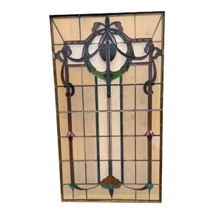 Vintage Wrought-Iron Framed Stained Glass Window/Door