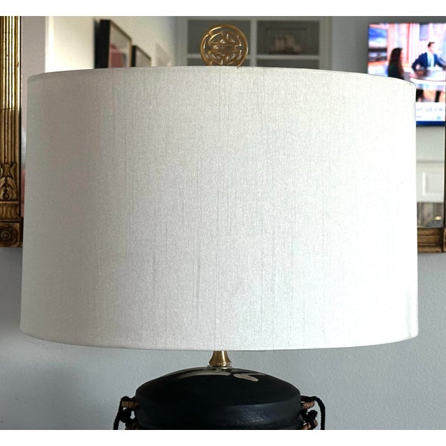 Vintage Thai Rice Basket Lamp With Shade For Sale - Image 9 of 10