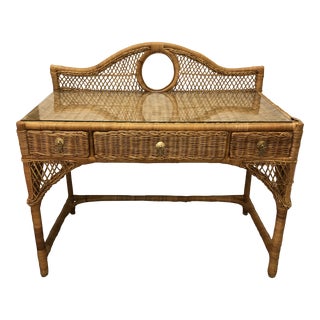 Rattan Wicker Writing Desk For Sale